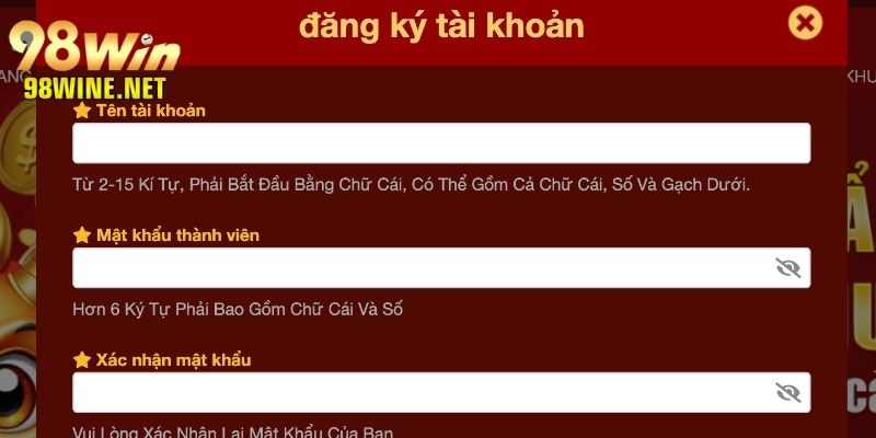 Hướng dẫn từng bước đăng ký 98win trên website